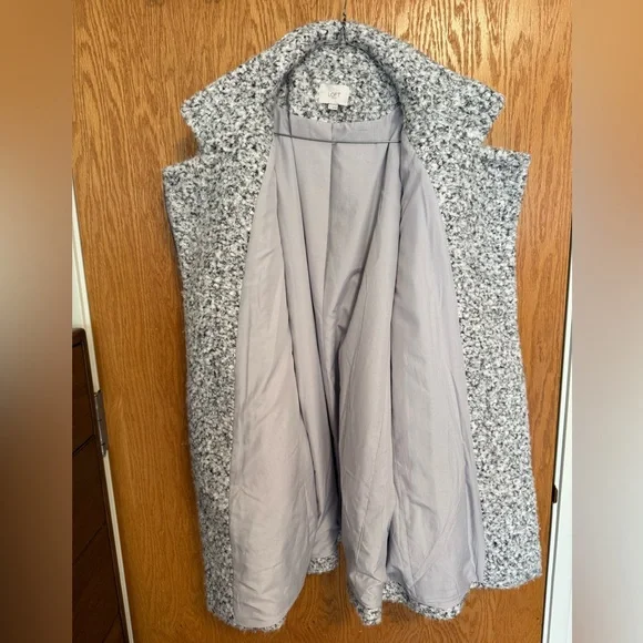 Loft Salt and Pepper Boucle Coat, Asymmetrical Zipper, Size L - Picture 3 of 8